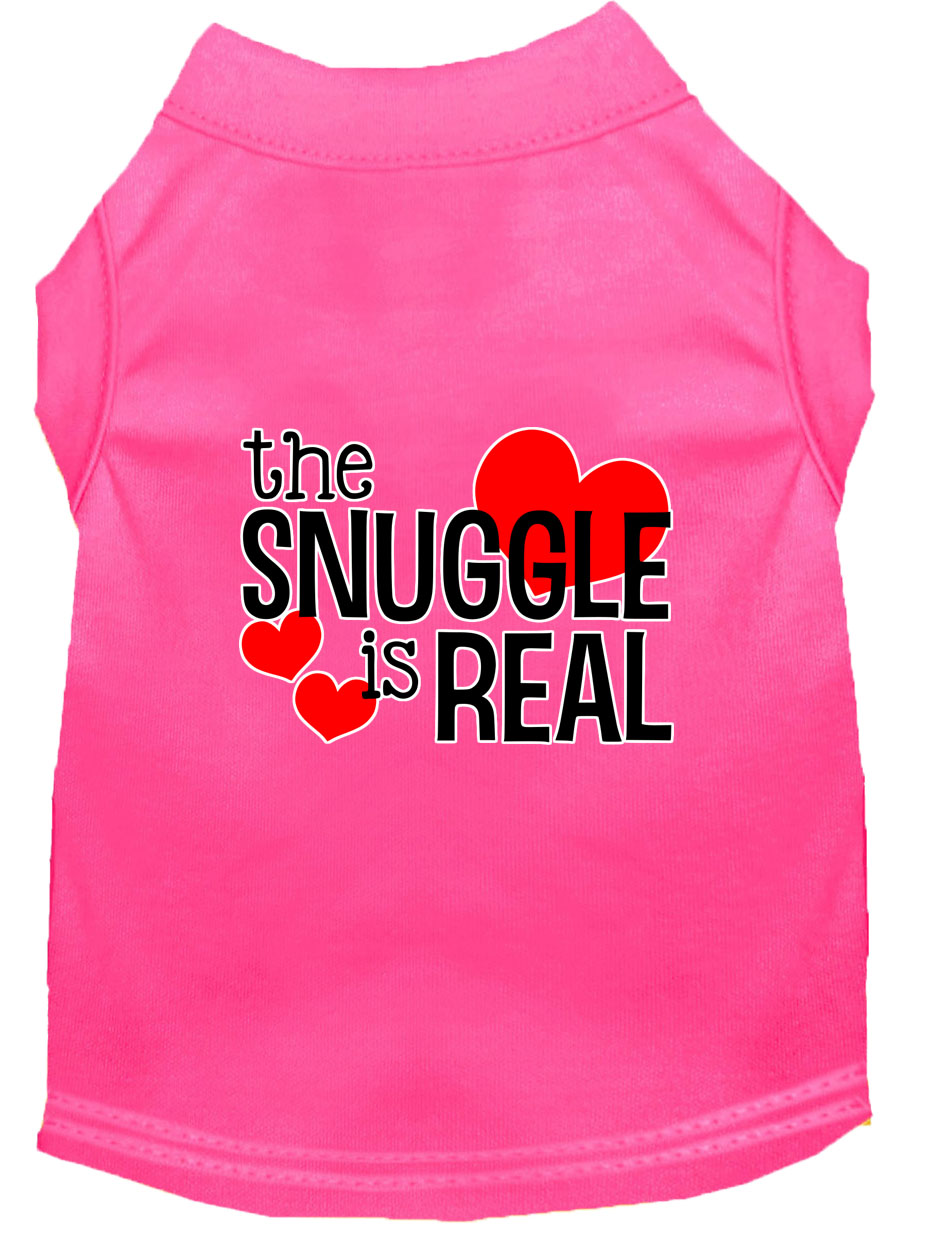 The Snuggle is Real Screen Print Dog Shirt Bright Pink Lg